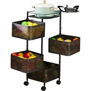 Розкладна етажерка-органайзер на колесах 4 яруси Stenson R93519 (27x77 см) чорна